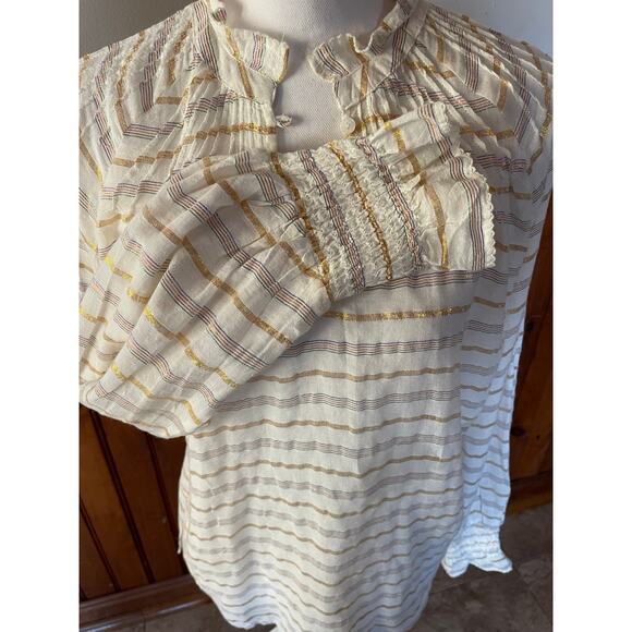NWT Womens A Loves A Cream Metallic Striped Long Sleeve Mock Neck Blouse M - Picture 3 of 10